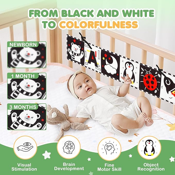 BBWOO High Contrast Baby Toys for Newborn, Tummy Time Mirror, Black and White Baby Toy for 0-6 Months, Soft Montessori Visual Stimulation Infant Book, Boy Girl Shower Gift, Easter Basket Stuffers