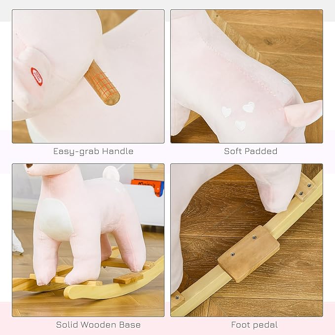 Qaba Kids Plush Ride-On Rocking Horse Deer-Shaped Plush Toy Rocker with Realistic Sounds for Child 36-72 Months Pink