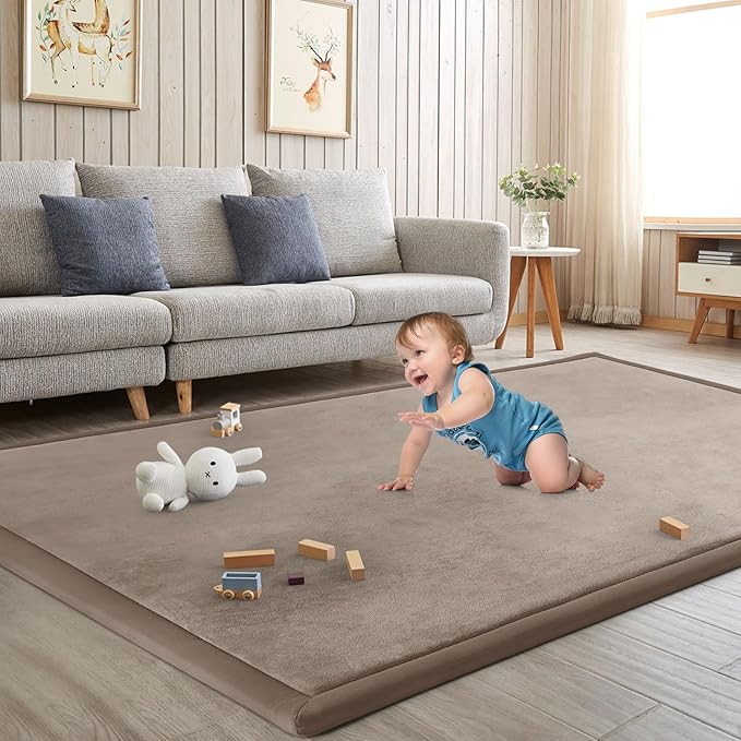 Baby Play Mat for Floor Nursery Rug Muscle Mat Area Rug Playroom Rug 79"x138" Playpen Mat Memory Foam 1.3" Thick Crawling Mat for Babies,Toddlers, Infants, Kids,Camel
