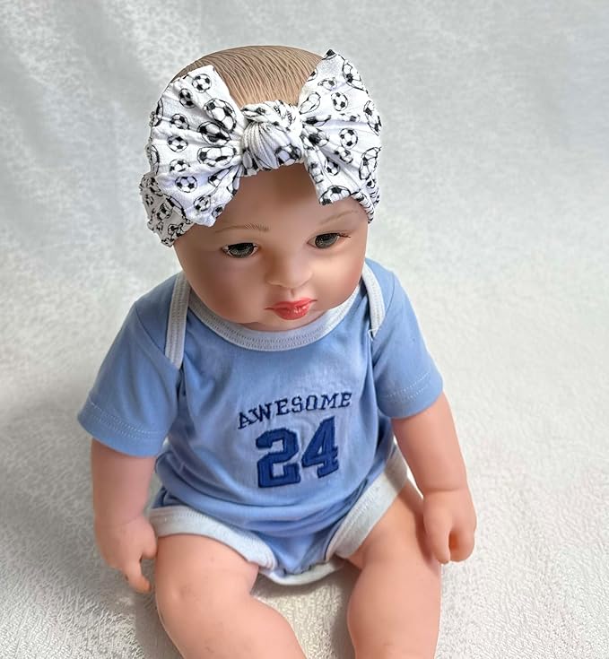 Baby Baseball Headband with Bow Headwear Sport Soccer Headband Bowknot Wide Hair Band Football Hair Bow for Toddler Infant TSFD55 (White Soccer Pattern)
