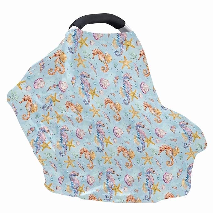 AFPANQZ Hippocampus Nursing Cover Breastfeeding Scarf Baby Car Seat Covers for Boys Girls Infant Carseat Canopy Stretchy Soft Breathable Multi-Use Cover Up for Stroller High Chair