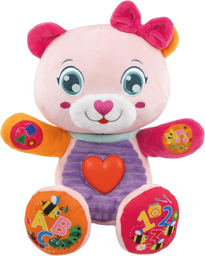 Clementoni - Cute Bear Stuffed Animals Interactive Early Childhood Educational 6 Months Baby Doll Music Lights and Sounds Battery Powered Italian 17964 Multi-Coloured