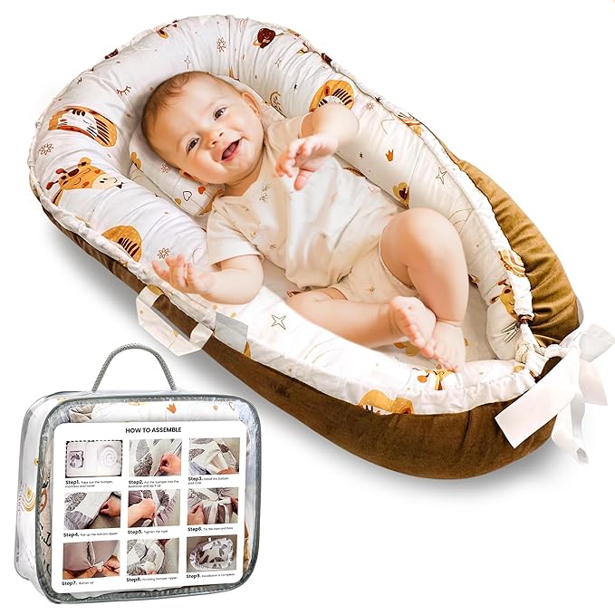 Baby Lounger for Newborn 0–24 Months – Soft Portable Baby Nest by DayTroche, Neutral Color, Cotton & Polyester, Breathable & Washable, Ideal for Baby Shower Gift