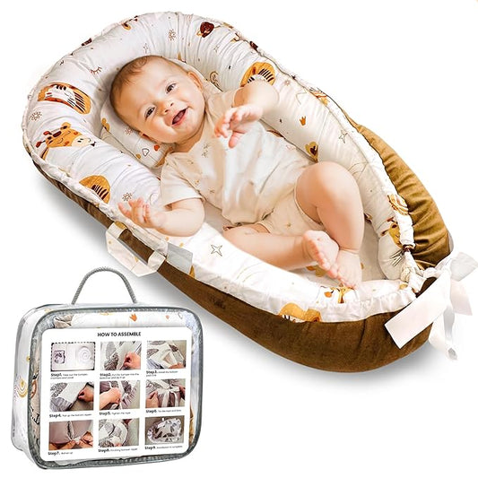 Baby Lounger for Newborn 0–24 Months – Soft Portable Baby Nest by DayTroche, Neutral Color, Cotton & Polyester, Breathable & Washable, Ideal for Baby Shower Gift