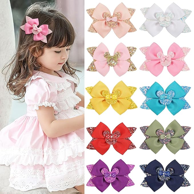 4.5 Inch Cute Mouse Ears Sequins Bows Hair Clips For Baby Girls, Toddler, Kids and Young Women Birthday Party Wedding Christmas Occasions Set of 2 (B- Sky Blue)