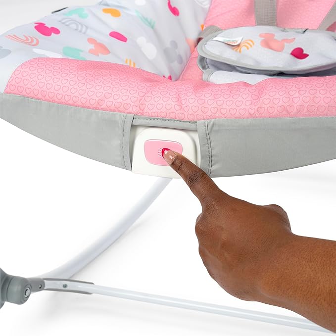 Bright Starts Disney Baby MINNIE MOUSE Infant to Toddler Rocker & Seat with Vibrations and Removable -Toy Bar, 0-30 Months Up to 40 lbs (Forever Besties)