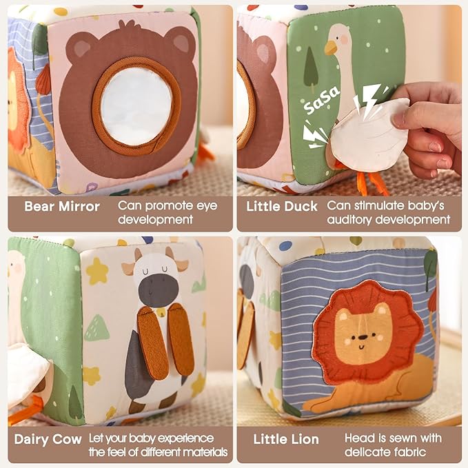 Youuys Baby Toys 6-12 Months Toys （ Montessori Toys Baby Tissue Box Sensory Toys & Jungle Soft Stuffed Animal Set with Rattle） - Toddlers Sensory Montessori Toy for 6 12 18 Months