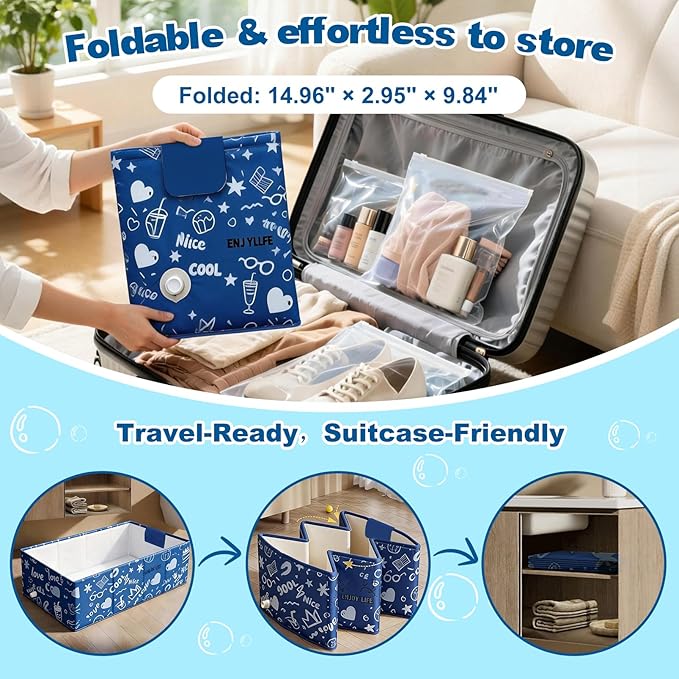 Baby Bathtub, 5-Layer Anti-Tear Foldable Toddler Bath Tub with Padded Bottom Drain Plug, Portable Collapsible Baby Bath for Travel, Shower, Sink, Indoor & Outdoor, 6 Months to 5 Years