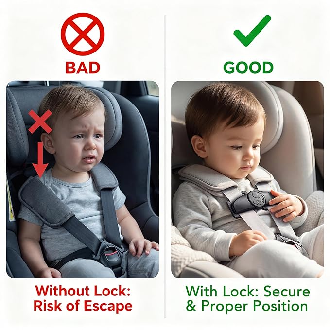 Anti Escape Car Seat Buckle Guard & Chest Harness Clip Lock - Child Safety Buckle Lock for Kids, Toddler, Stroller and Car Seat Belt (Style C, Gray 1 Pack)