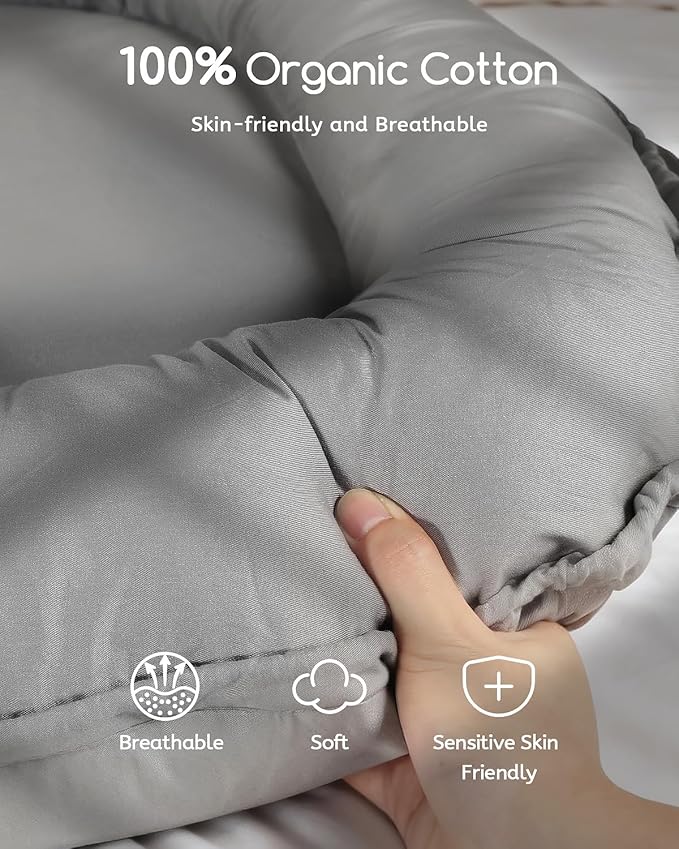 Baby Lounger - Infant Lounger for Newborn 0-24 Months, Pure Cotton Breathable Baby Nest Lounger, Newborn Essentials for Baby Boys & Girls, Portable Baby Lounger for Home and Travel
