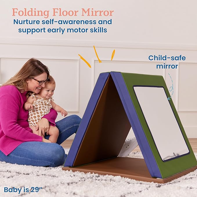 ECR4Kids SoftZone Double-Sided Folding Floor Mirror, Daycare Essentials, Earthtone