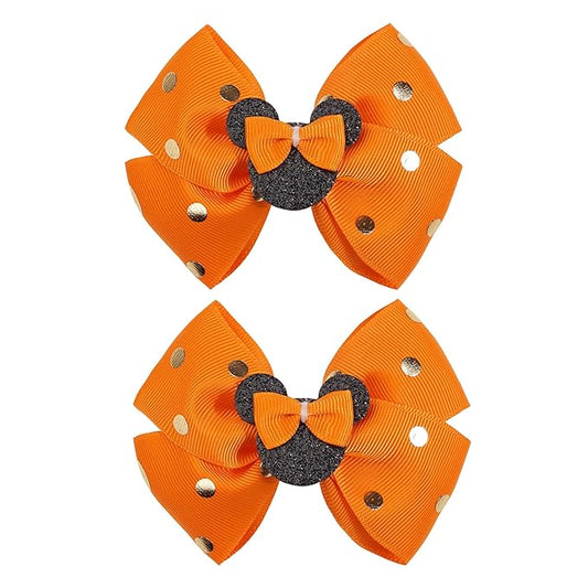 4 Inch Cute Mouse Ears Sequins Bows Hair Clips For Baby Girls, Toddler, Kids and Young Women Birthday Party Wedding Christmas Occasions Set of 2 (A- Orange)