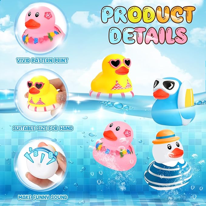 Honoson 36 Pcs Summer Beach Rubber Duckies Bulk Mini Rubber Duck Bath Toys Float Bathtub Ducky Cute Squeaky Ducky for Classroom Carnival Summer Birthday Baby Shower Party Favor (4 Colors)