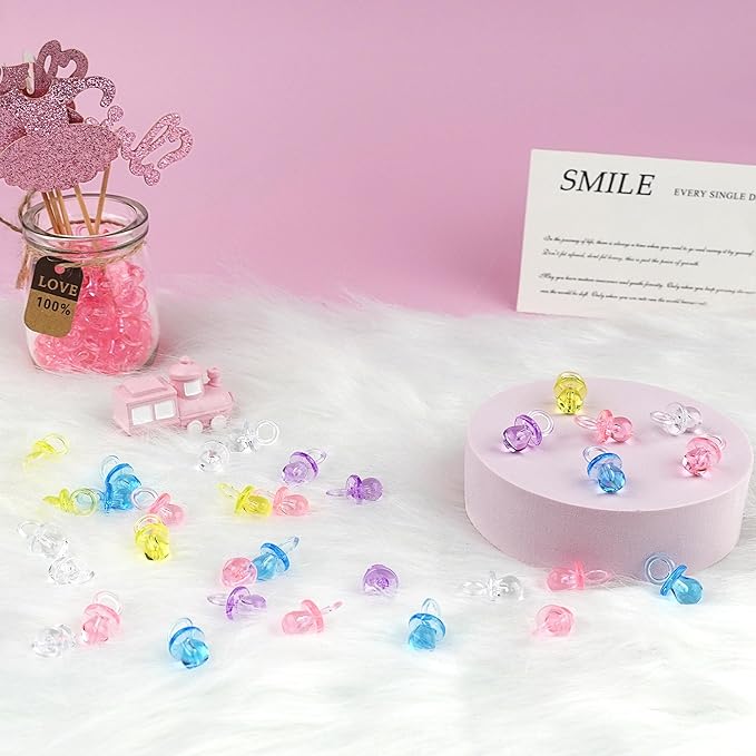 150 Mini Pacifiers for Baby Shower Game(5 Color), 0.86 Inch Plastic Pacifiers for Baby Shower, Gender Reveal Party Favors Table Decoration, Multicolor