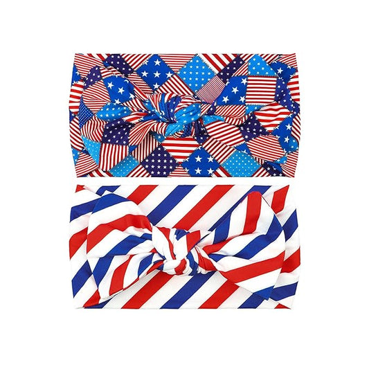LemonSpace Handmade 4th of July Accessories,USA Baby Bows Premium Stretchy Soft Newborn Infant Baby Girls Boys Wraps Toddler Headbands Trendy and Classic Designs (Flag Star Print)