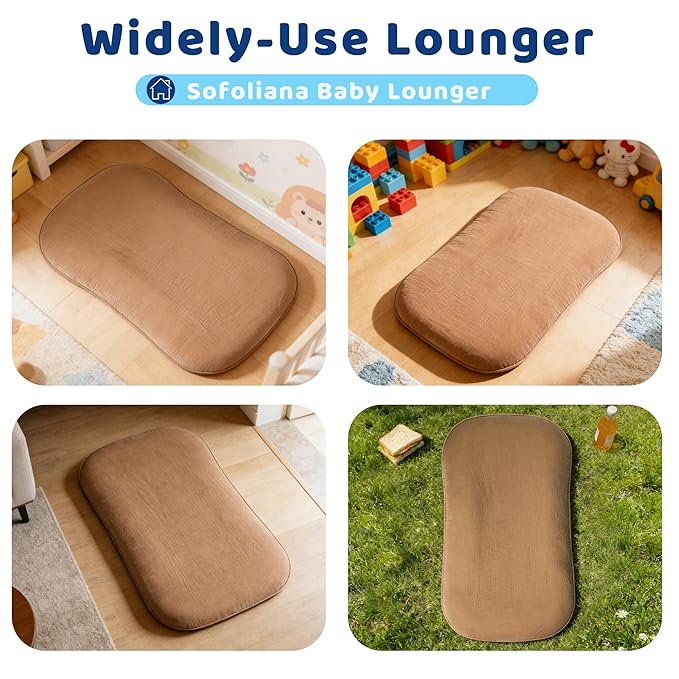 Baby Lounger, Newborn Lounger with Breathable & Soft Cover for Floor, Couch & Travel, 0-24 Months Newborn Babies Essentials Gifts. Brown (2 Cover Included)