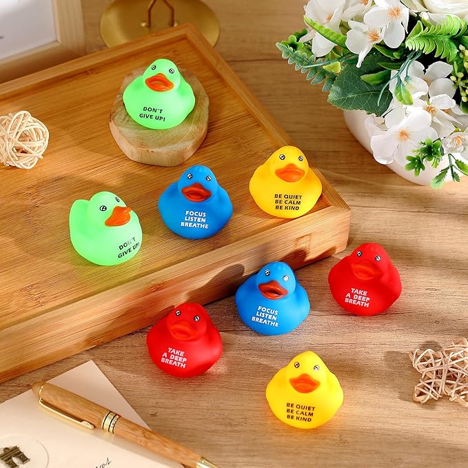 Lenwen 24 Pcs 1.89 Inch Rubber Duck Bath Toy Inspirational Gift Motivational Rubber Ducks Thank You Gifts Inspirational Party Favors Baby Shower Decorations Birthday (Red, Yellow, Blue, Green)