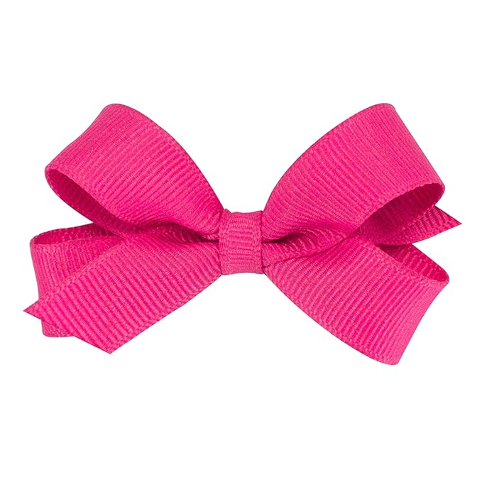 Wee Ones Girls' Classic Grosgrain Hair Bows with Plain Wrap Center, No-Slip Hair Clip, Handmade, Shocking Pink, Tiny