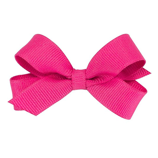 Wee Ones Girls' Classic Grosgrain Hair Bows with Plain Wrap Center, No-Slip Hair Clip, Handmade, Shocking Pink, Tiny