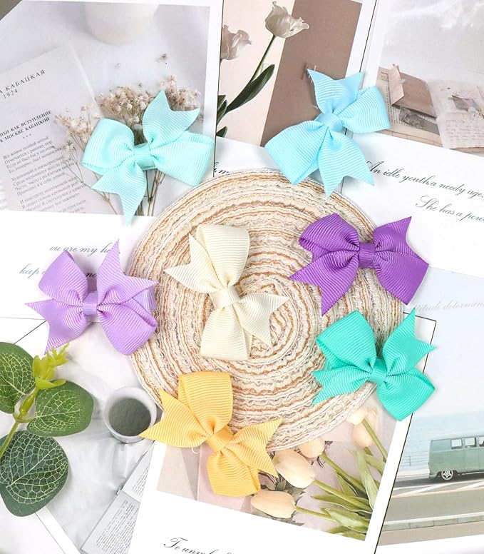 ALinmo Baby Hair Clips 60PCS - 2" Fully Lined Tiny Hair Bows Alligator Clips for Infants and Toddlers in Pairs