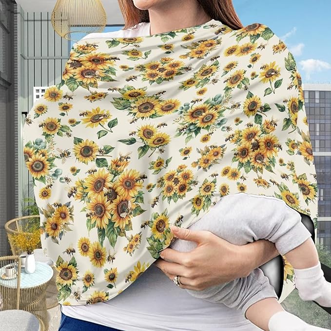Sunflower Car Seat Canopy Breastfeeding Cover Multi Use Baby Stroller and Carseat Cover Breastfeeding Covers, Boys and Girls Shower Gifts