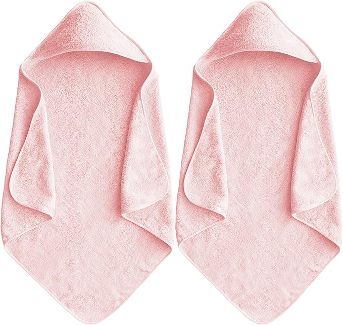 Baby Hooded Bath Towel 31.5"x31.5" Ultra Absorbent Cloud-Soft Cozy Coral Fleece, for Newborn Infant Toddler Up to 3 Years, Unisex Bathrobe Blanket 2PCS(Sakura Pink)