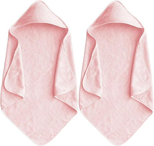 Baby Hooded Bath Towel 31.5"x31.5" Ultra Absorbent Cloud-Soft Cozy Coral Fleece, for Newborn Infant Toddler Up to 3 Years, Unisex Bathrobe Blanket 2PCS(Sakura Pink)