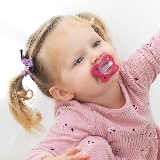 Chicco PhysioForma Dual Soft Orthodontic Pacifier for Babies 16-24 Months, 100% Soft Silicone, Supports Breathing, One-Piece Design, Included Sterilizing Case, BPA Free, 2-Pack, Mulberry