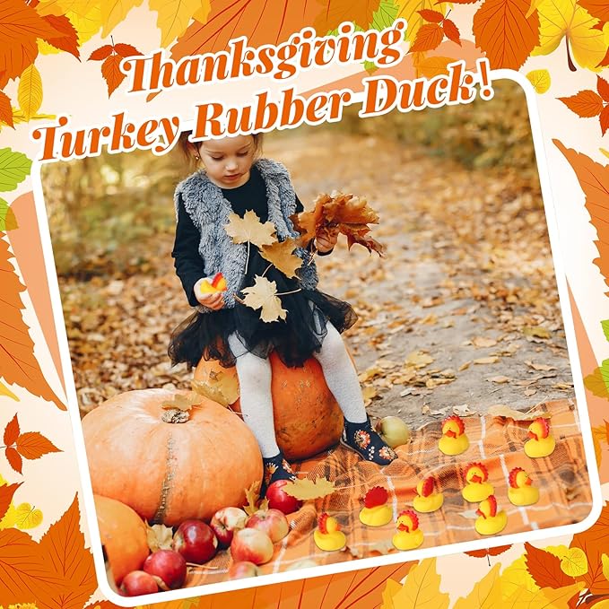 Realspring 24 Pcs Rubber Ducks Bulk Halloween Rubber Ducks Goodie Bag Fillers Trick or Treat Supplies for Thanksgiving Christmas Party Favors Gift(Turkey)