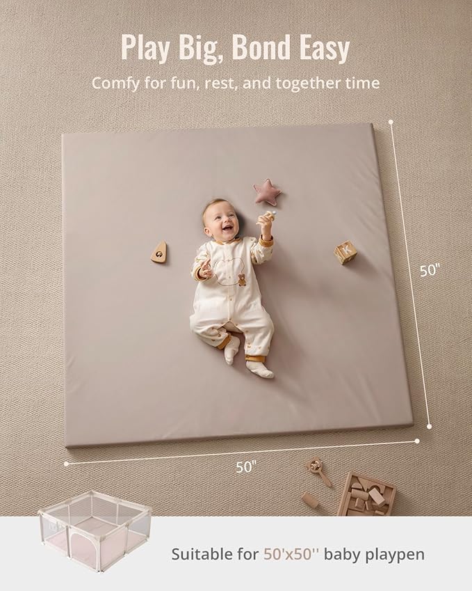 Blissful Diary 50x50 Playpen Mat+50x50 Vegan Leather Baby Play Mat
