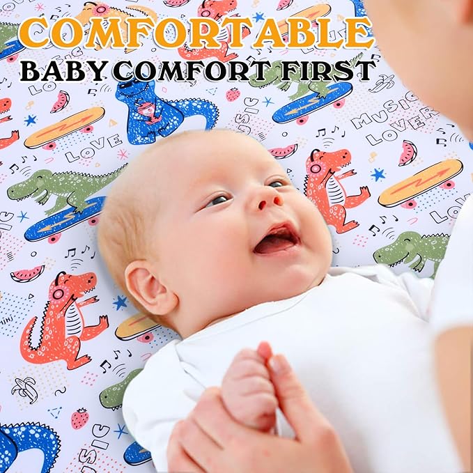 Cloele Square Playard/Playpen Stretch Fitted Sheets Perfect for 36 X 36 Portable Playard Mattresses - Square Pack and Play Crib Sheets - Ultra Soft Music Dinosaur Fitted Playpen Sheet for Baby