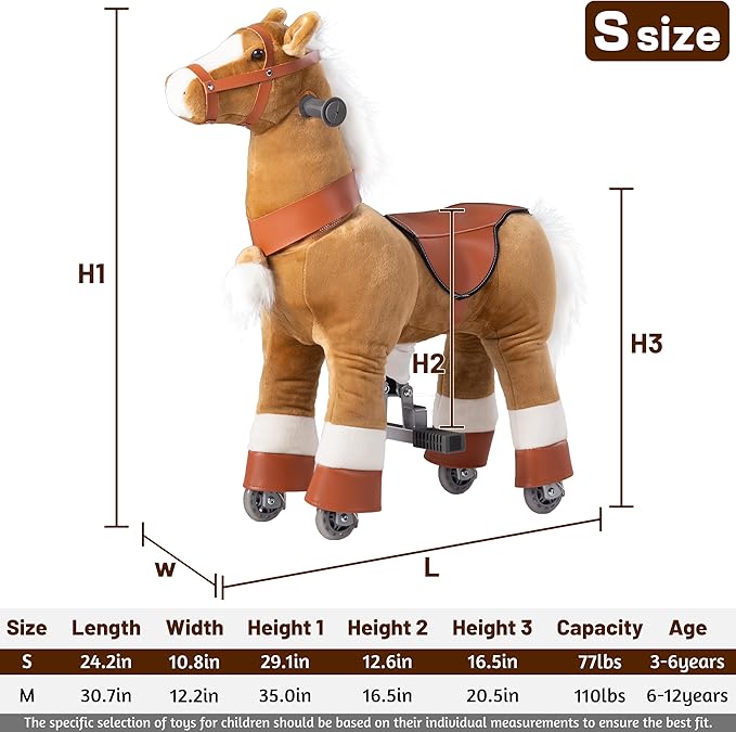 Ride on Horse Toys, Kids Riding Horse Toys Ride on Toys for 3-5 Years Old, Premium Plush Animals Toys Walking Horse with Wheels (Brown, 29.92" L x 9.84" W x 31.12" H)
