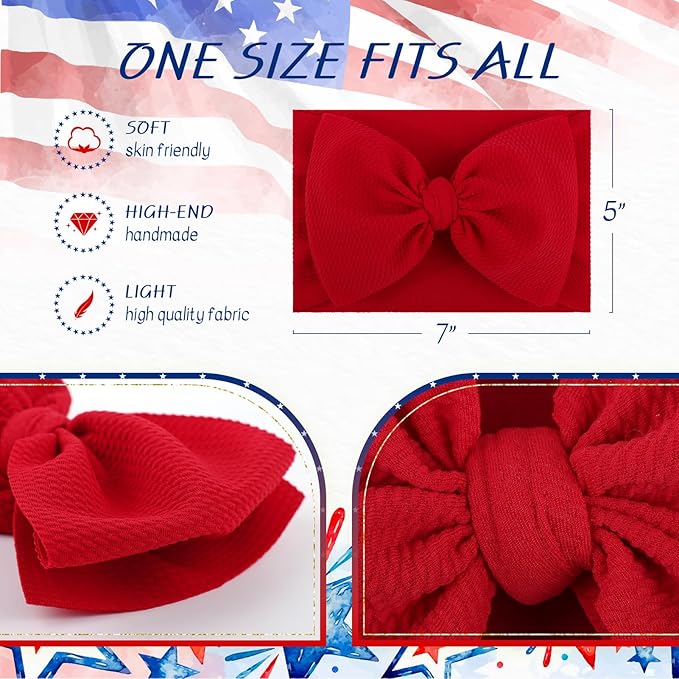 4th of July Baby Hair Bows Girls Headband 6-12 Months Patriotic Hair Accessories Infant Baby Headbands with Bows Red Blue Large Bow Star