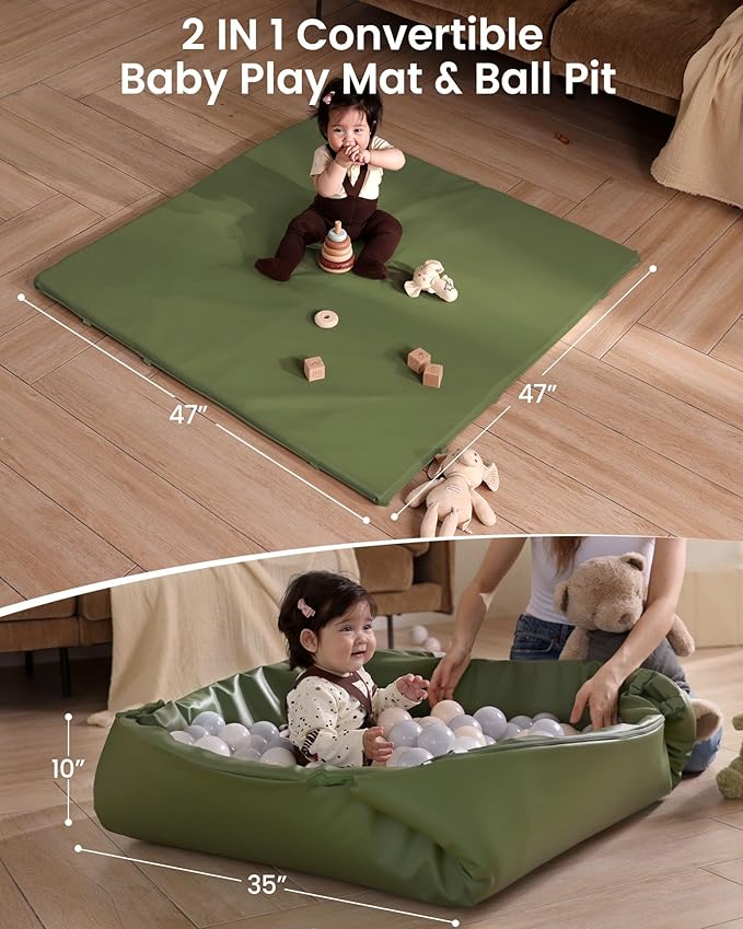Hikiddy Baby Floor Play Mat : 2-in-1 Padded Foam Play Mat for Playpen & Ball Pit for Infants and Toddlers