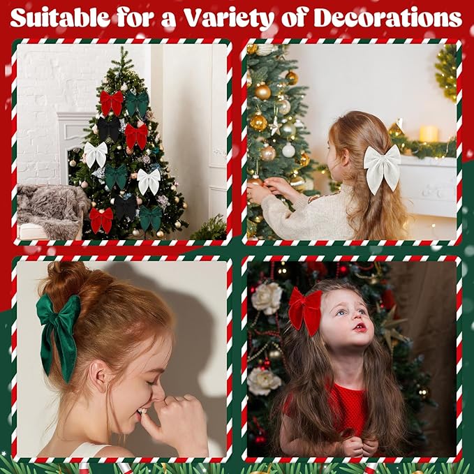 Christmas Hair Bows for Girls, 4 Pcs Velvet Bow Hair Clips, Fable Hair Accessories for Little Girls Toddler Kids (Medium, 5in)