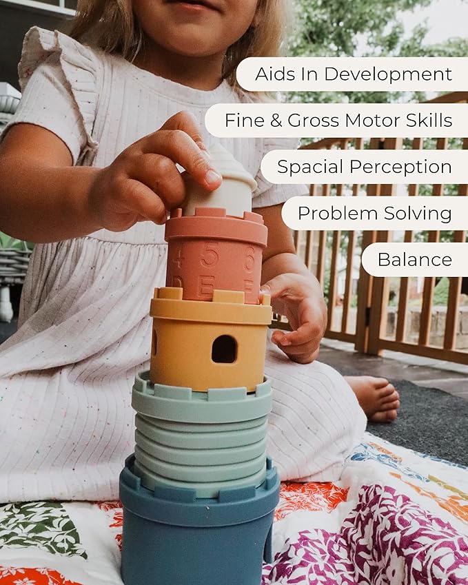 Hippypotamus Stacking Cups - Silicone Baby Stacking Toys - Montessori Soft Nesting Cups for Babies - Castle