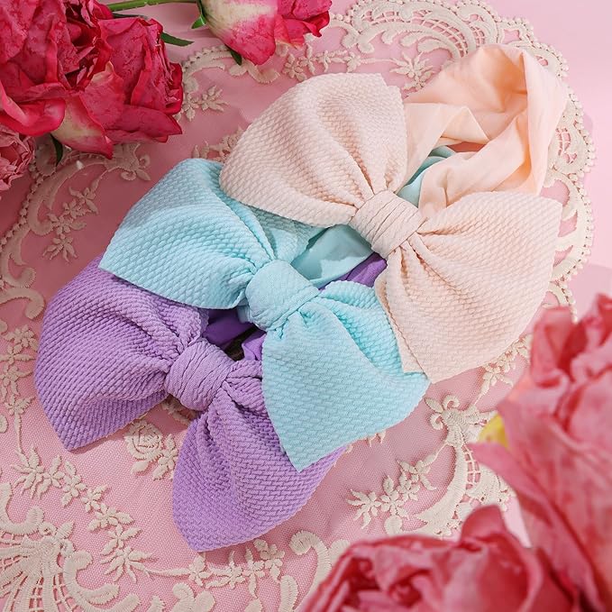 5Pcs Soft Stretchy Baby Girl Headbands 6’’ Nylon Hair Bows for Girls Toddler Hair Accessories Newborn Infant Headband Bows
