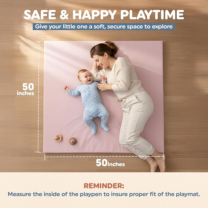 Motherly Haven Play Mat Cover Only – Fits 50x50x1 Rollable Foam Floor Mat for Babies – Waterproof, Easy to Clean Replacement Cover for Tummy Time & Crawling – Pink