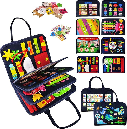 TenFans Busy Board - Montessori Toys for 3+ Year Old - Sensory Toys for Toddlers 3-5 - Gifts for Boys Learning Fine Motor Skills - Educational Activities Travel Toys for Car Airplane