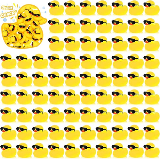 Hiboom 300 Pack Mini Rubber Ducks Set Bath Toys in Bulk with Sunglasses Float Squeak Tiny Baby Shower Rubber Duck Bathtub Pool Toy for Kids Party Birthday Supplies Prize Rewards(Yellow)