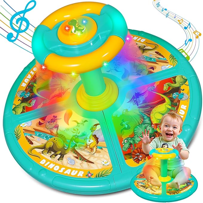 Sumapner Dinosaur Sit and Spin for Toddlers, Extra Large Size,Christmas Stocking Stuffers for Boys Girls with Music & LED Lights, 360°Spinning Seat Sensory Toys Kids Birthday Gifts