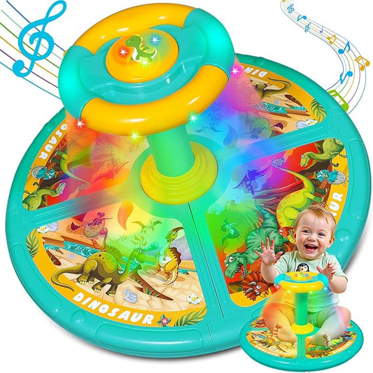 Sumapner Dinosaur Sit and Spin for Toddlers, Extra Large Size,Christmas Stocking Stuffers for Boys Girls with Music & LED Lights, 360°Spinning Seat Sensory Toys Kids Birthday Gifts