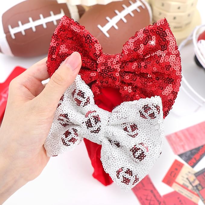 Football Baby Girls Headbands Sequin Glitter Hair Bow for Newborn Infant Toddler Kids Red Baby Head Bows Baby Girl Football Outfit