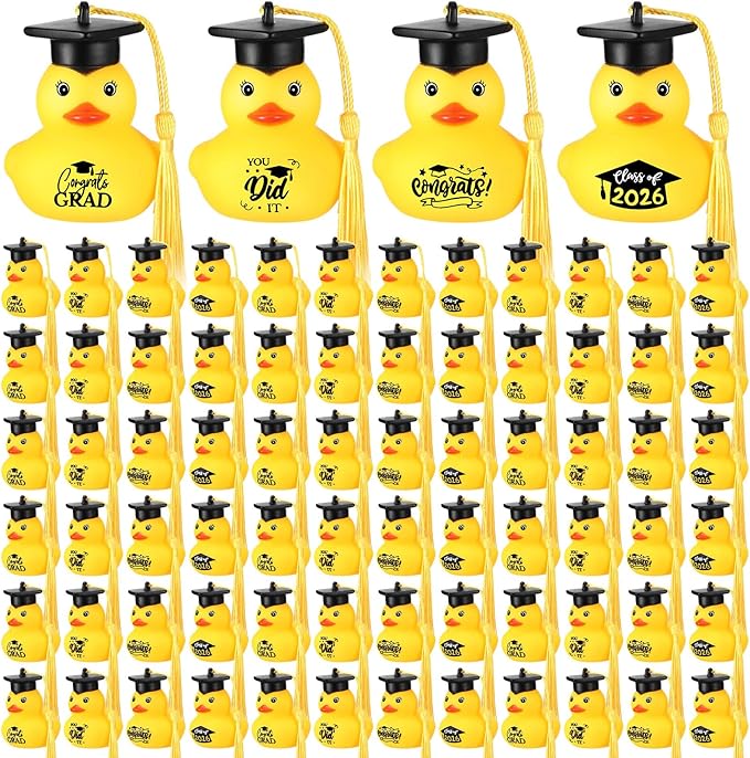 Yaomiao 72 Pcs Graduation Rubber Ducks Bulk Rubber Ducks Toys Cake Topper for Bathtub Swimming Pool Decorations Graduation Duck Gifts for Graduate Party Favors