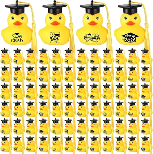 Yaomiao 72 Pcs Graduation Rubber Ducks Bulk Rubber Ducks Toys Cake Topper for Bathtub Swimming Pool Decorations Graduation Duck Gifts for Graduate Party Favors