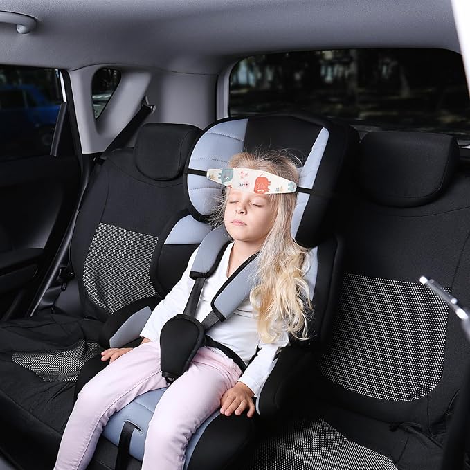 HESTYA 2 Pcs Carseat Head Support Toddler, Stroller Seat Headrest for Sleeping Traveling, Neck Relief Headband Strap for Kids Children Toddler Infant(Elephant and Owl)
