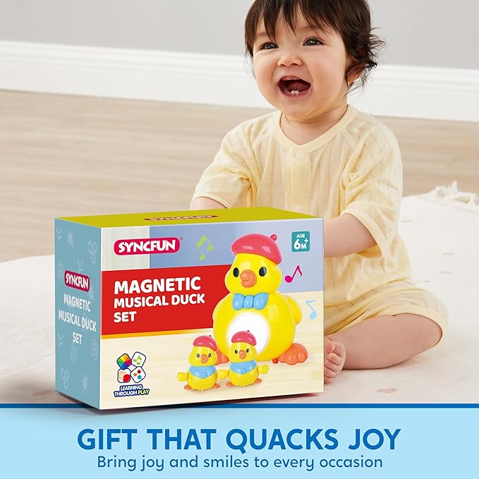 SYNCFUN Musical Duck Toy with 2 Baby Ducks, Crawling Tummy Time Toy with Light & Music, Early Learning Education, Birthday Gift for Boys Girls Aged 6+ Months, Easter Gift