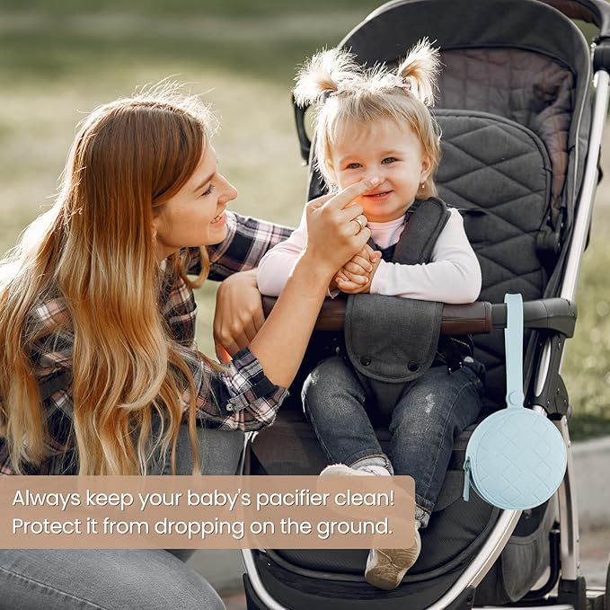 2 Pack Silicone Pacifier Holder Case, Baby Pacifier Holder Pouch for Newborn, Boys and Girls, Portable Silicone Pacifier Bags (Delicacy+Sea Blue)