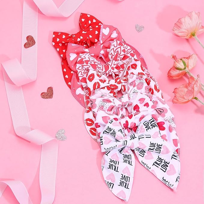 CN 7 PCS Valentine's Day Hair Bows for Girls, 4.5 Inch Red Toddler Bows Clips With Heart Love Lip Pattern Hair Accessories for Kids Party Decorations (Type B)