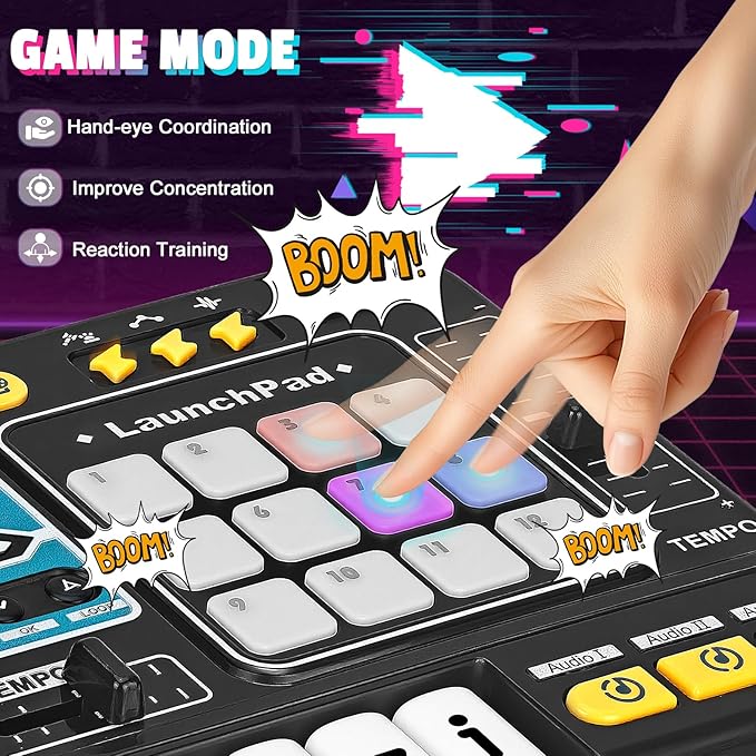 DJ Mixer for Kids, Toddler DJ Mixing Table with DJ Turntable, Game Mode, Light & Speed Control and Microphone, Gifts for 3 4 5 6 Years Old Boys Girls - Kid DJ Mixer Set